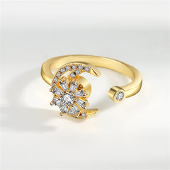 Crystal & 18K Gold-Plated Rotating Flower Moon Open Ring