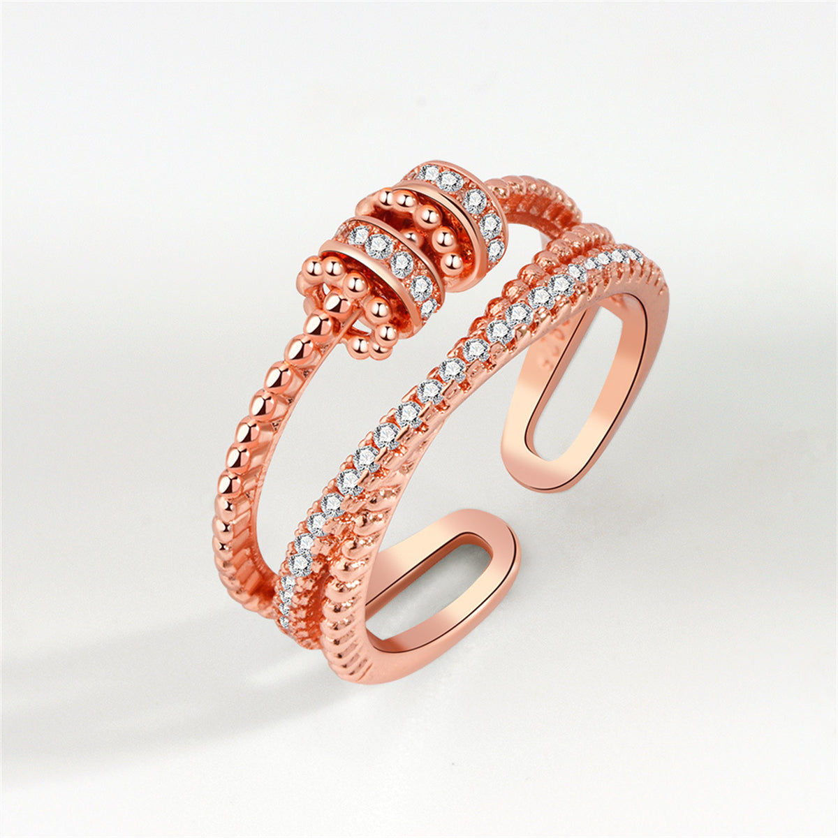 Cubic Zirconia & 18K Rose Gold-Plated Coil Open Ring