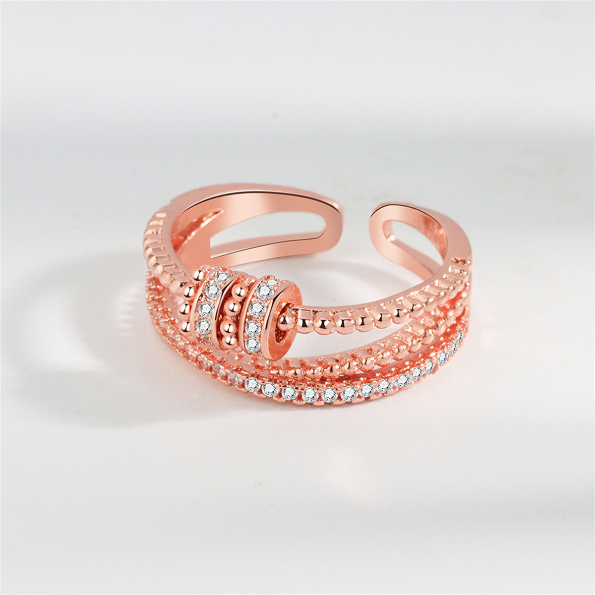 Cubic Zirconia & 18K Rose Gold-Plated Coil Open Ring