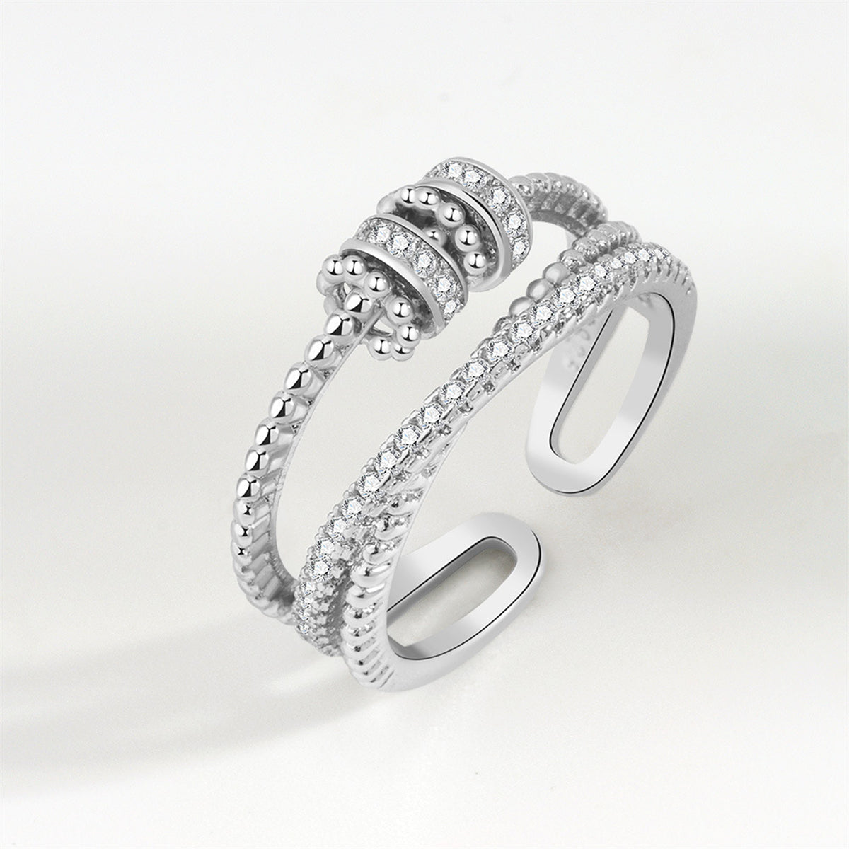 Cubic Zirconia & Silver-Plated Coil Crisscross Open Ring