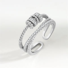 Cubic Zirconia & Silver-Plated Coil Crisscross Open Ring