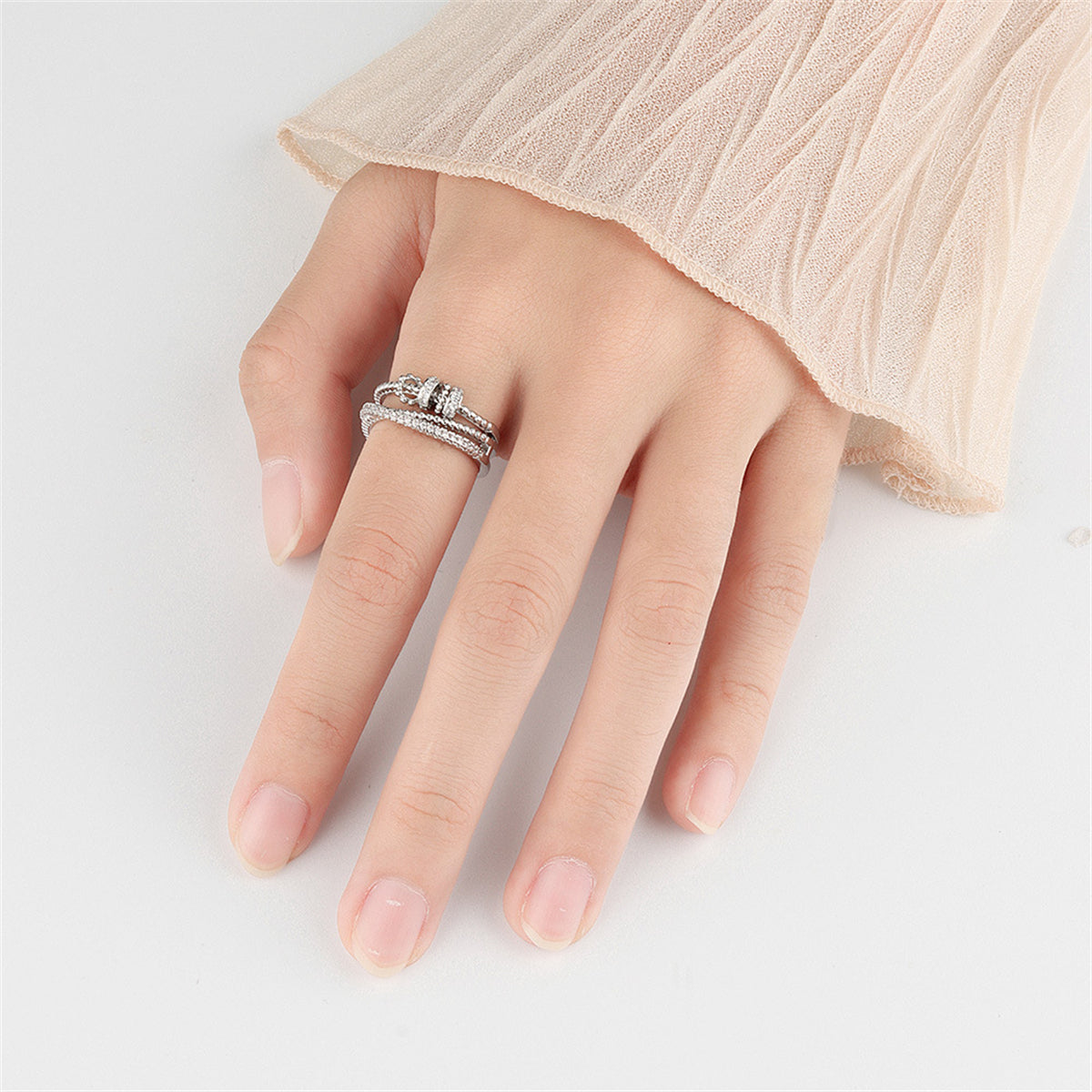 Cubic Zirconia & Silver-Plated Coil Crisscross Open Ring