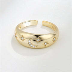 Cubic Zirconia & 18K Gold-Plated Celestial Open Ring