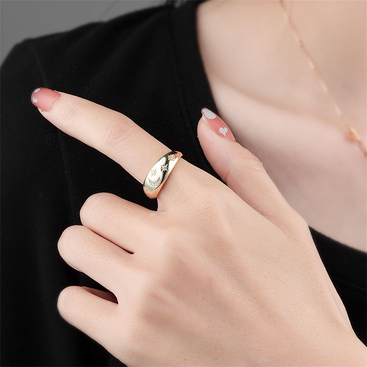 Cubic Zirconia & 18K Gold-Plated Celestial Open Ring