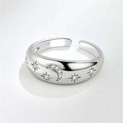 Cubic Zirconia & Silver-Plated Celestial Open Ring