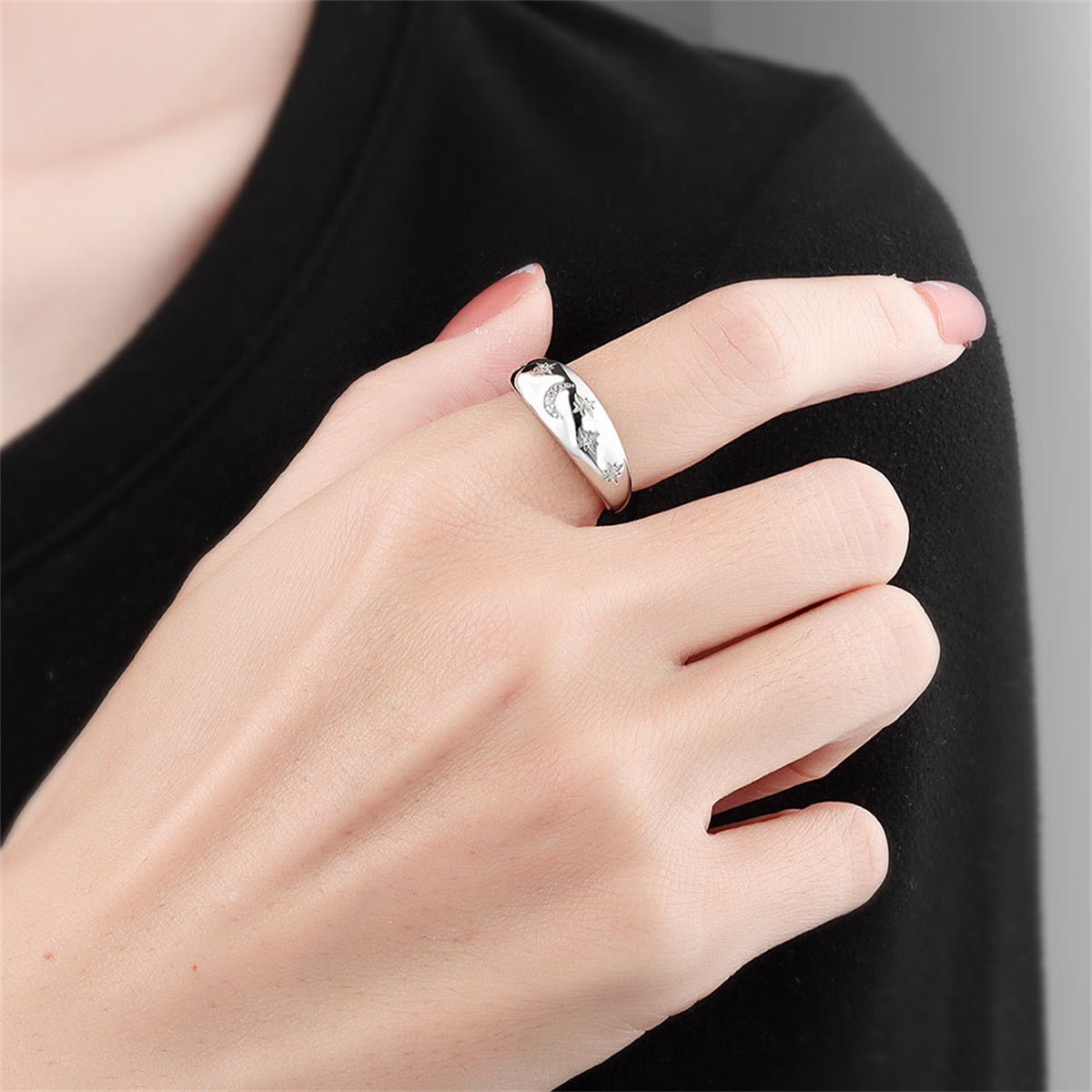 Cubic Zirconia & Silver-Plated Celestial Open Ring