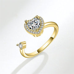 Crystal & Cubic Zirconia 18K Gold-Plated Rotating Heart Open Ring