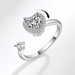 Crystal & Cubic Zirconia Silver-Plated Rotating Heart Open Ring