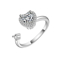 Crystal & Cubic Zirconia Silver-Plated Rotating Heart Open Ring