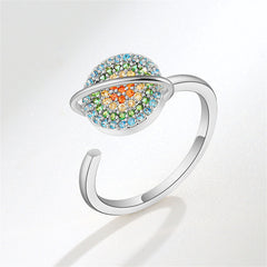 Multicolor Cubic Zirconia & Silver-Plated Rotating Planet Ring