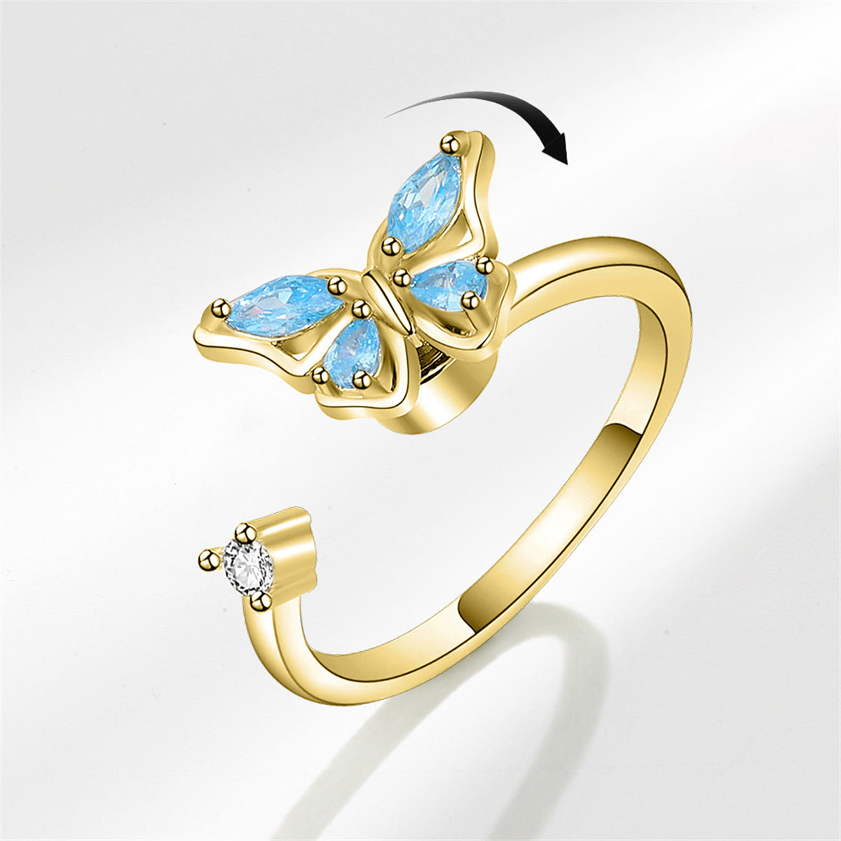 Crystal & Cubic Zirconia 18K Gold-Plated Rotating Butterfly Open Ring