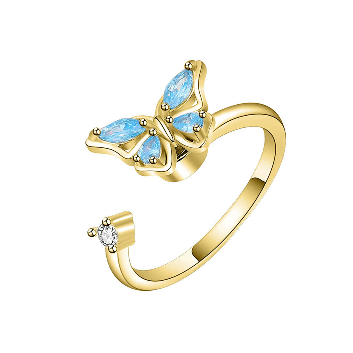 Crystal & Cubic Zirconia 18K Gold-Plated Rotating Butterfly Open Ring