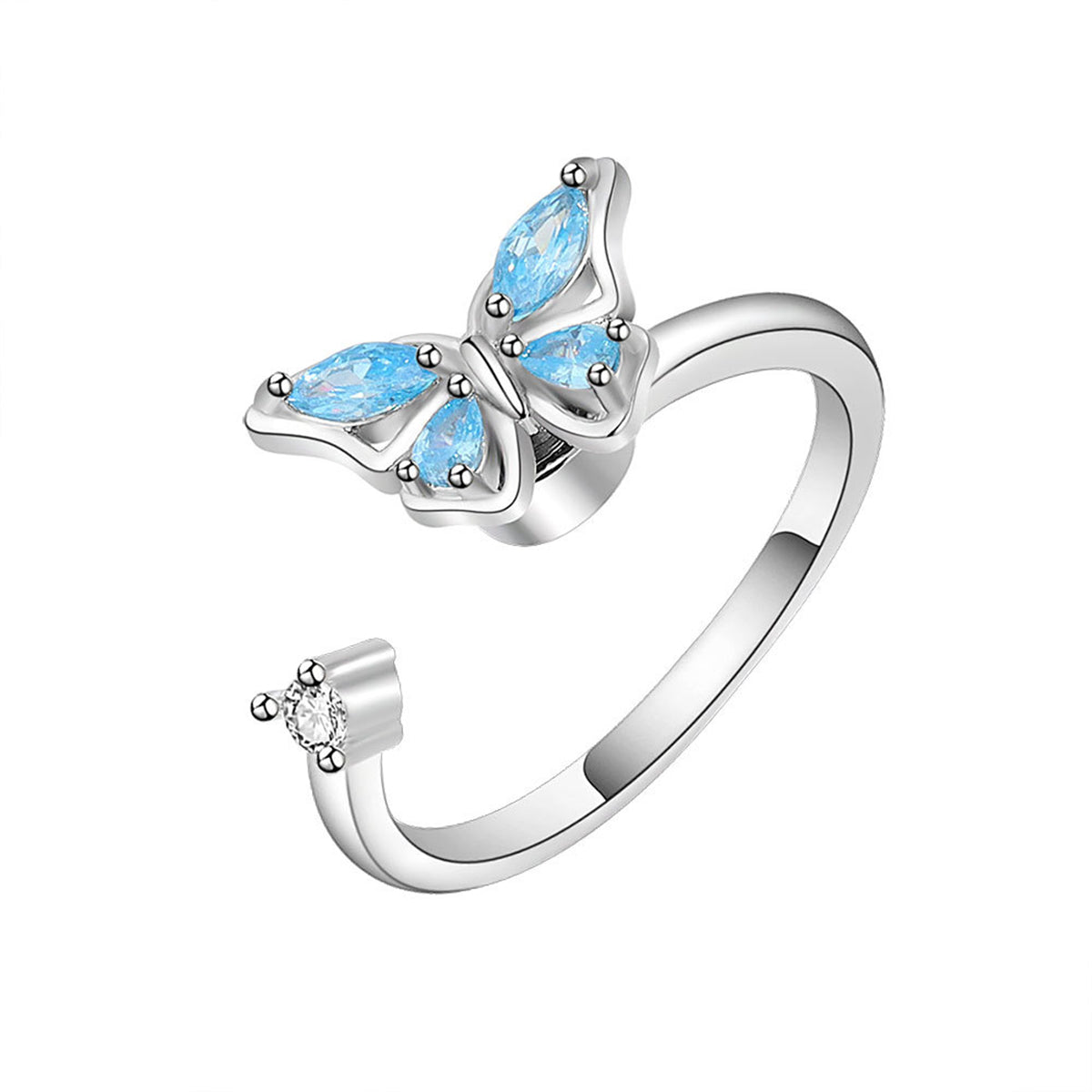 Blue Crystal & Cubic Zirconia Butterfly Open Ring