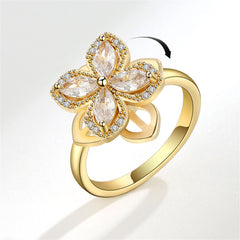 Crystal & Cubic Zirconia 18K Gold-Plated Rotating Floral Ring