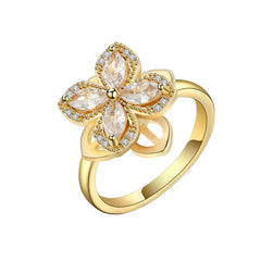 Crystal & Cubic Zirconia 18K Gold-Plated Rotating Floral Ring