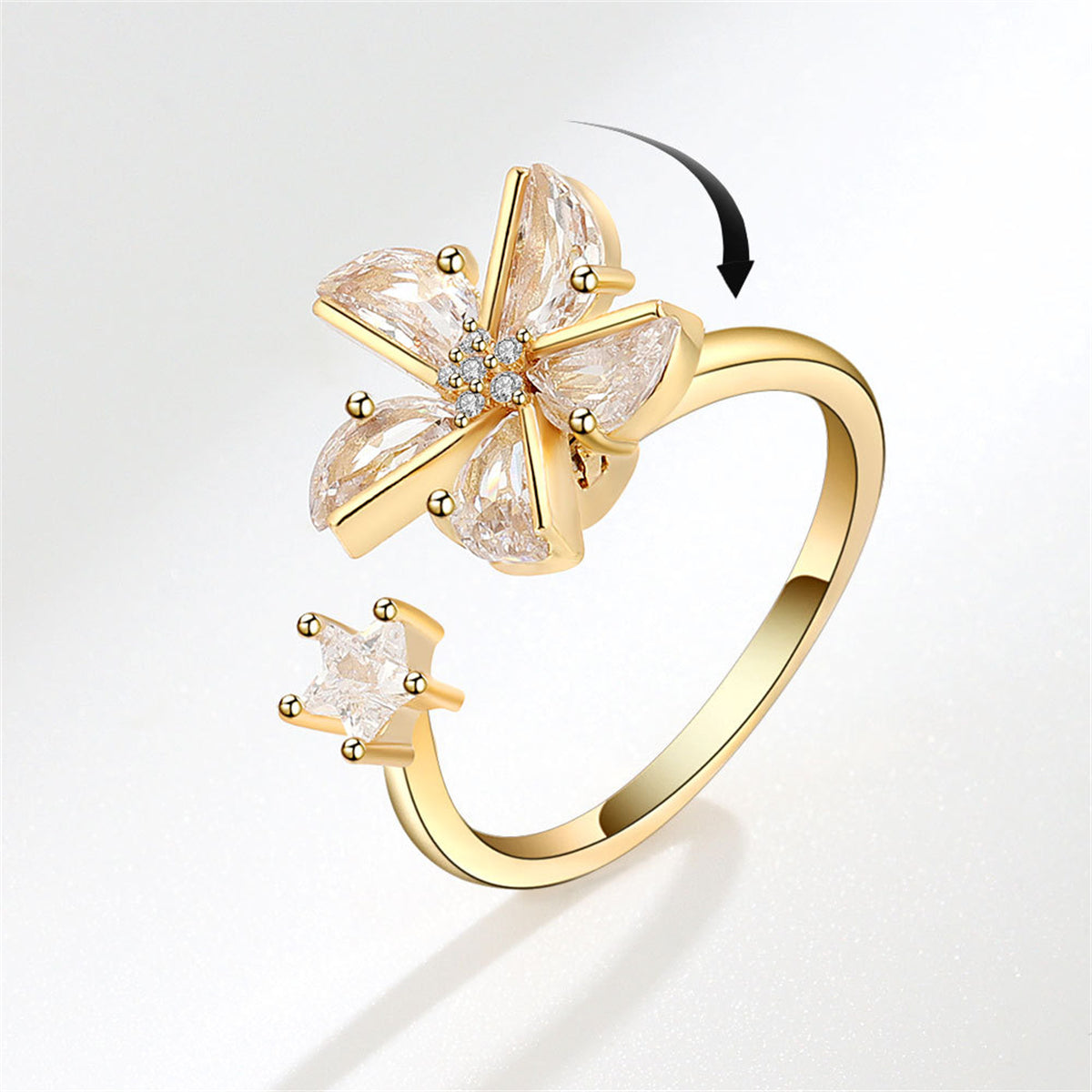 Crystal & Cubic Zirconia Rotating Windmill Open Ring