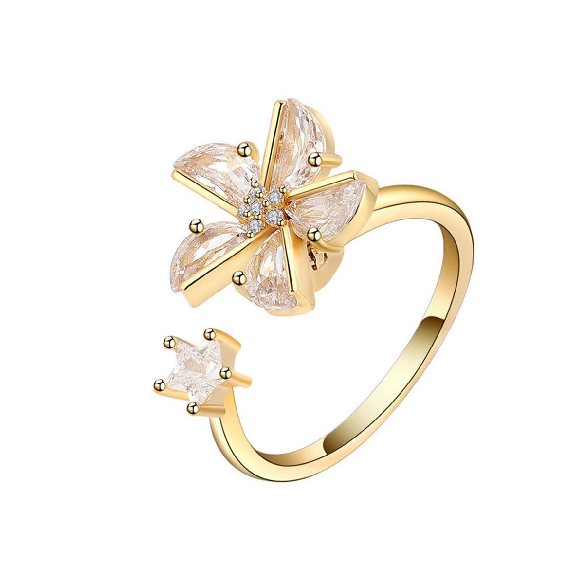 Crystal & Cubic Zirconia Rotating Windmill Open Ring