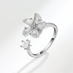 Crystal & Cubic Zirconia Silver-Plated Rotating Windmills Open Ring