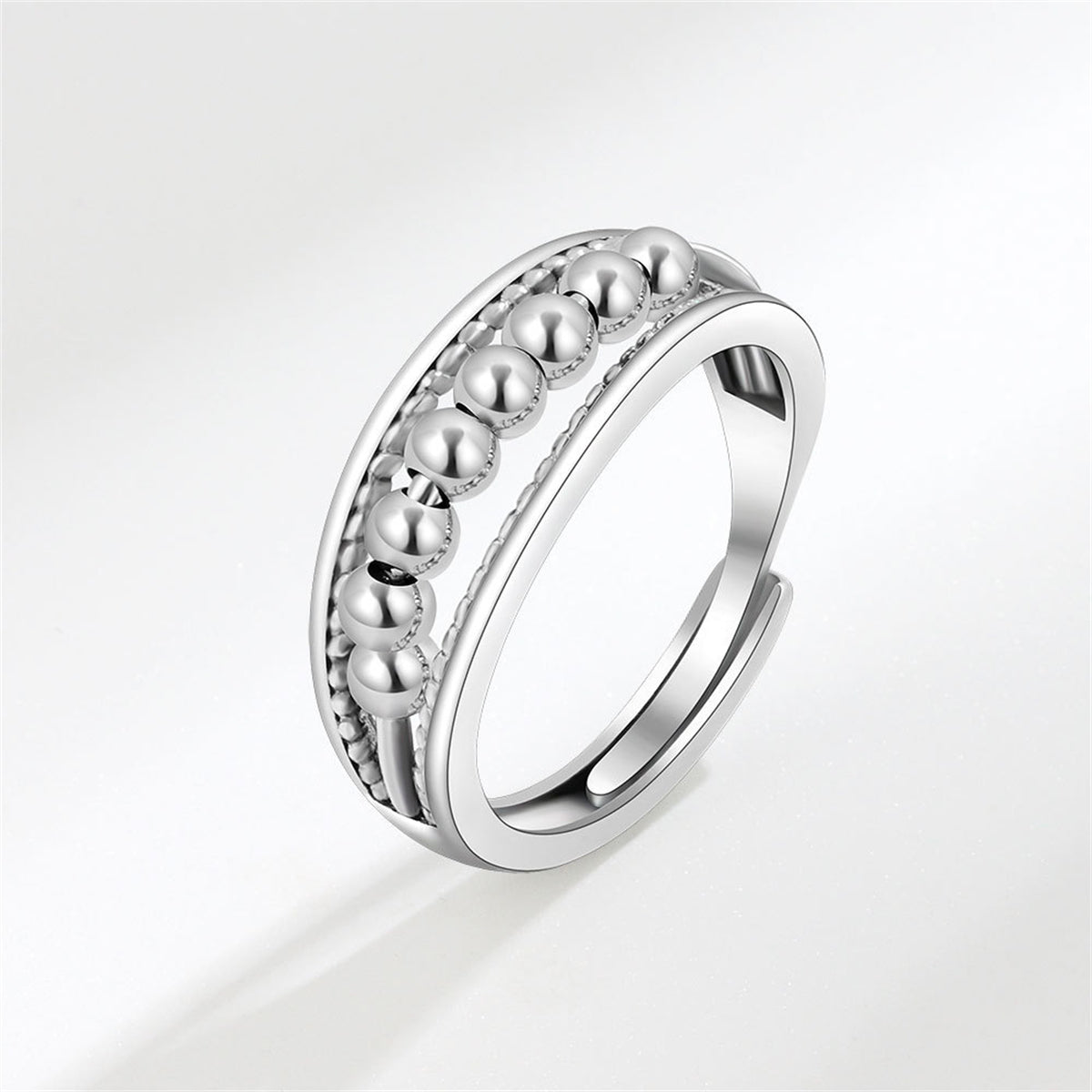 Silver-Plated Beaded Adjustable Ring