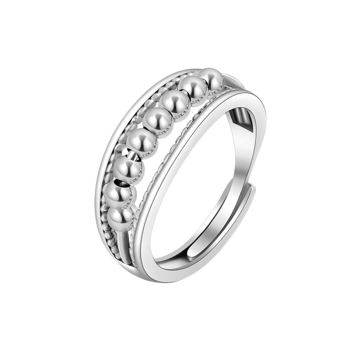 Silver-Plated Beaded Adjustable Ring