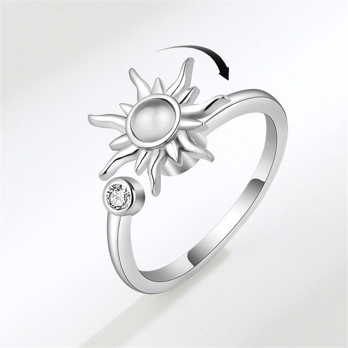 Quartz & Silver-Plated Rotating Sun Open Ring