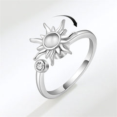 Quartz & Silver-Plated Rotating Sun Open Ring