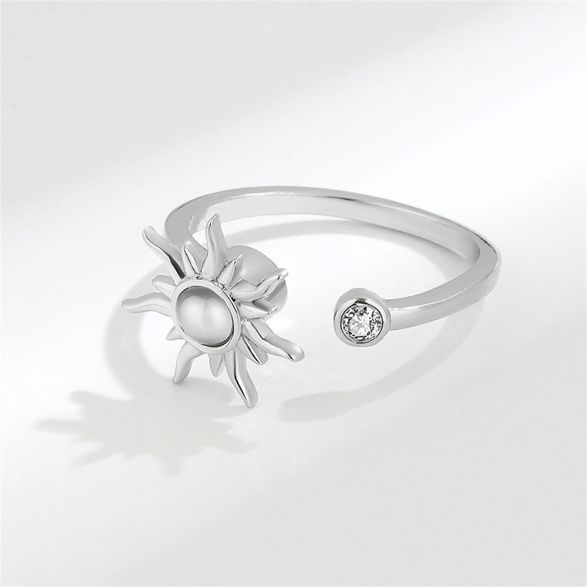 Quartz & Silver-Plated Rotating Sun Open Ring