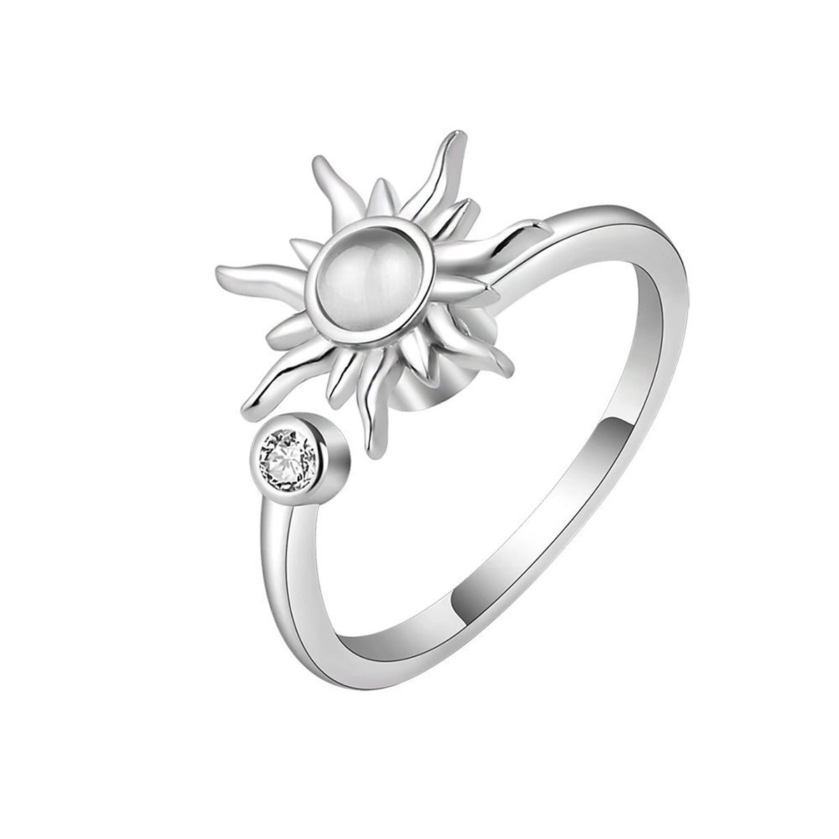 Quartz & Silver-Plated Rotating Sun Open Ring