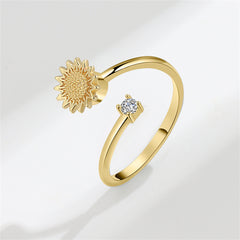 Cubic Zirconia & 18K Gold-Plated Rotating Sunflower Bypass Ring