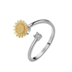 Cubic Zirconia & Two-Tone Rotating Sunflower Bypass Ring