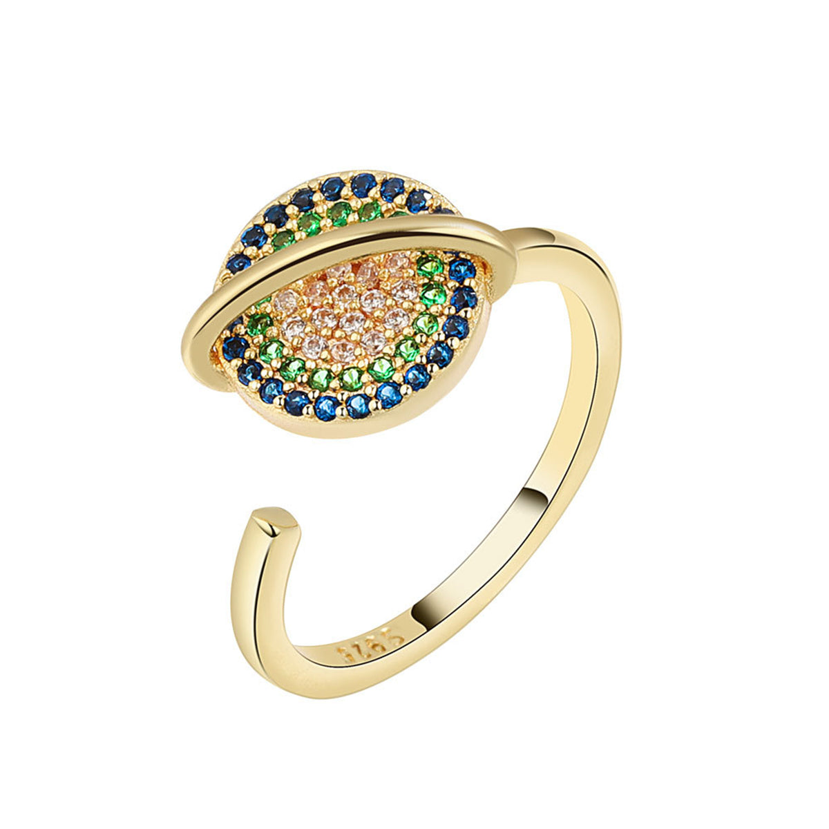 Cubic Zirconia & 18K Gold-Plated Rotatable Planet Open Ring