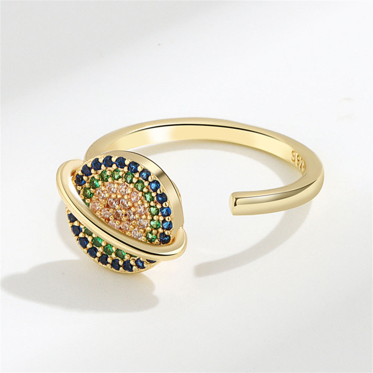 Cubic Zirconia & 18K Gold-Plated Rotatable Planet Open Ring