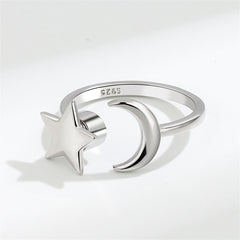 Silver-Plated Rotatable Star & Moon Open Ring