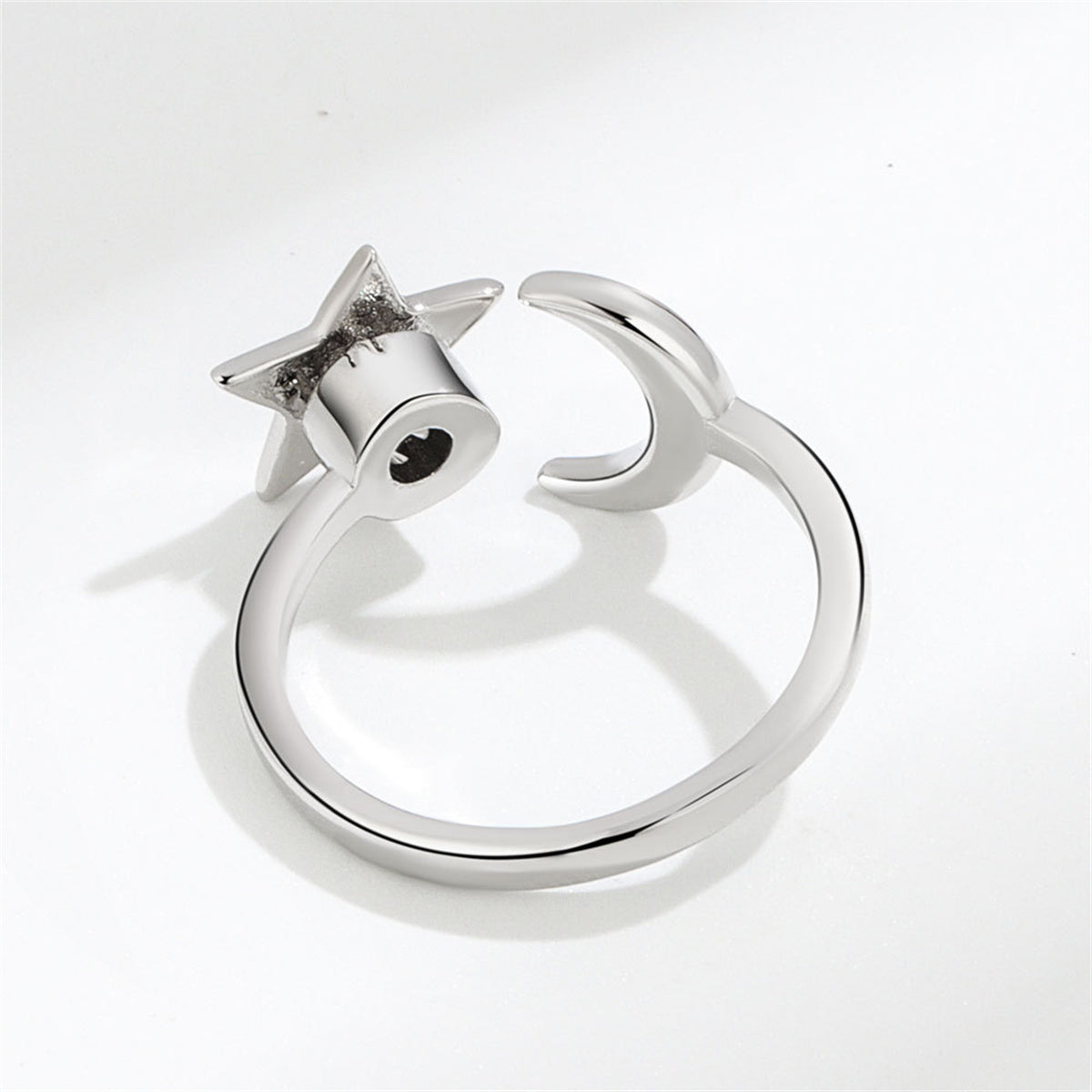 Silver-Plated Rotatable Star & Moon Open Ring