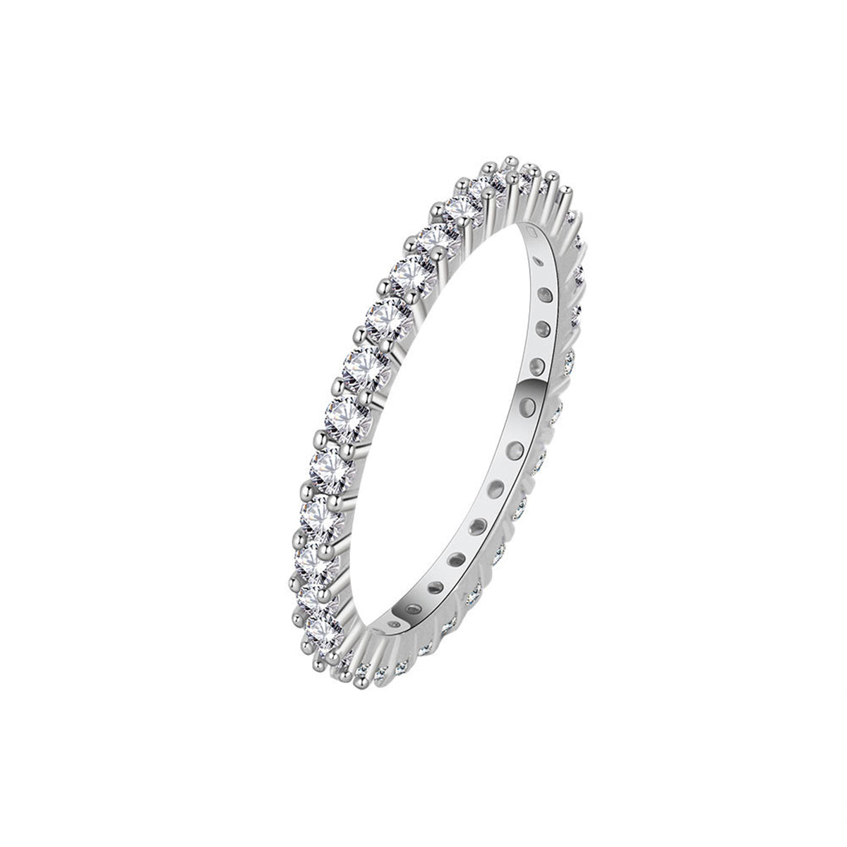 Cubic Zirconia & Silver-Plated Thin Band Ring