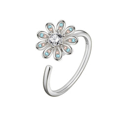 Crystal & Cubic Zirconia Silver-Plated Rotating Flower Open Ring