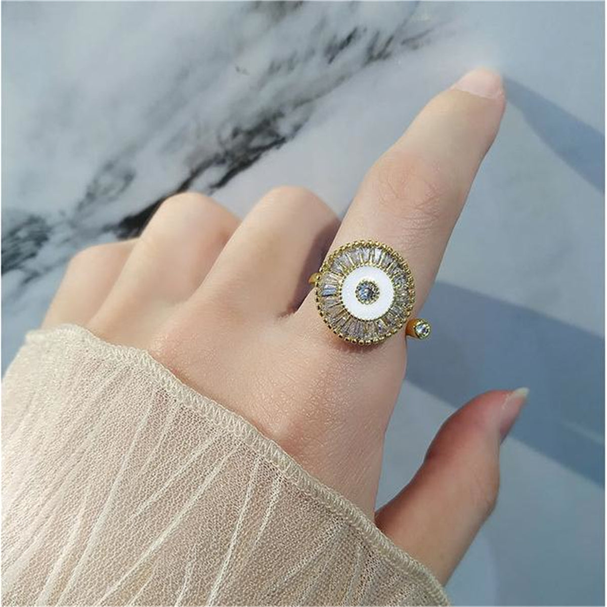 Crystal & 18K Gold-Plated Rotating Round Open Ring