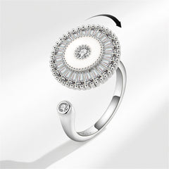 Crystal & Enamel Silver-Plated Rotating Round Open Ring