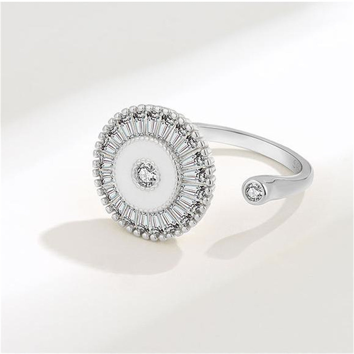 Crystal & Enamel Silver-Plated Rotating Round Open Ring