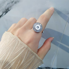 Crystal & Enamel Silver-Plated Rotating Round Open Ring