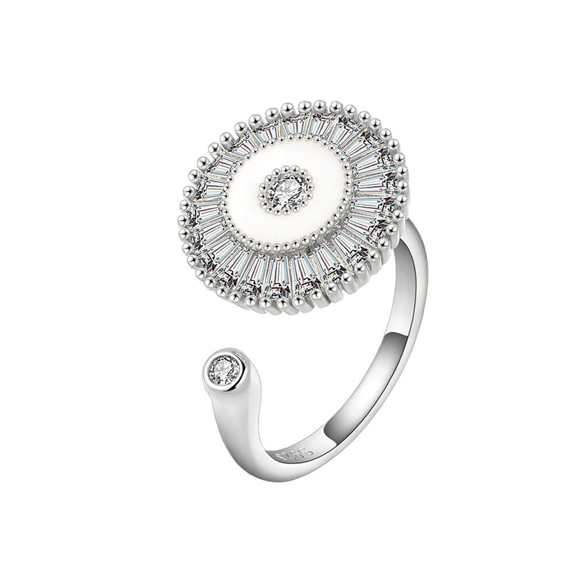 Crystal & Enamel Silver-Plated Rotating Round Open Ring