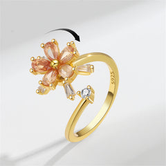 Champagne Crystal & Cubic Zirconia 18K Gold-Plated Rotating Floral Ring