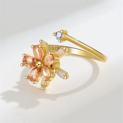 Champagne Crystal & Cubic Zirconia 18K Gold-Plated Rotating Floral Ring