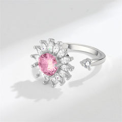 Pink Crystal & Cubic Zirconia Rotating Sunflower Ring