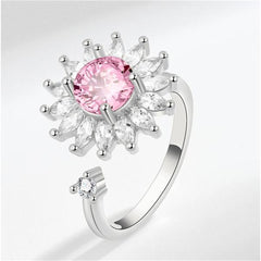 Pink Crystal & Cubic Zirconia Rotating Sunflower Ring