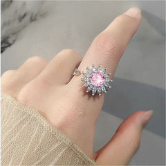 Pink Crystal & Cubic Zirconia Rotating Sunflower Ring