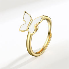 White Enamel & 18K Gold-Plated Rotating Butterfly Ring