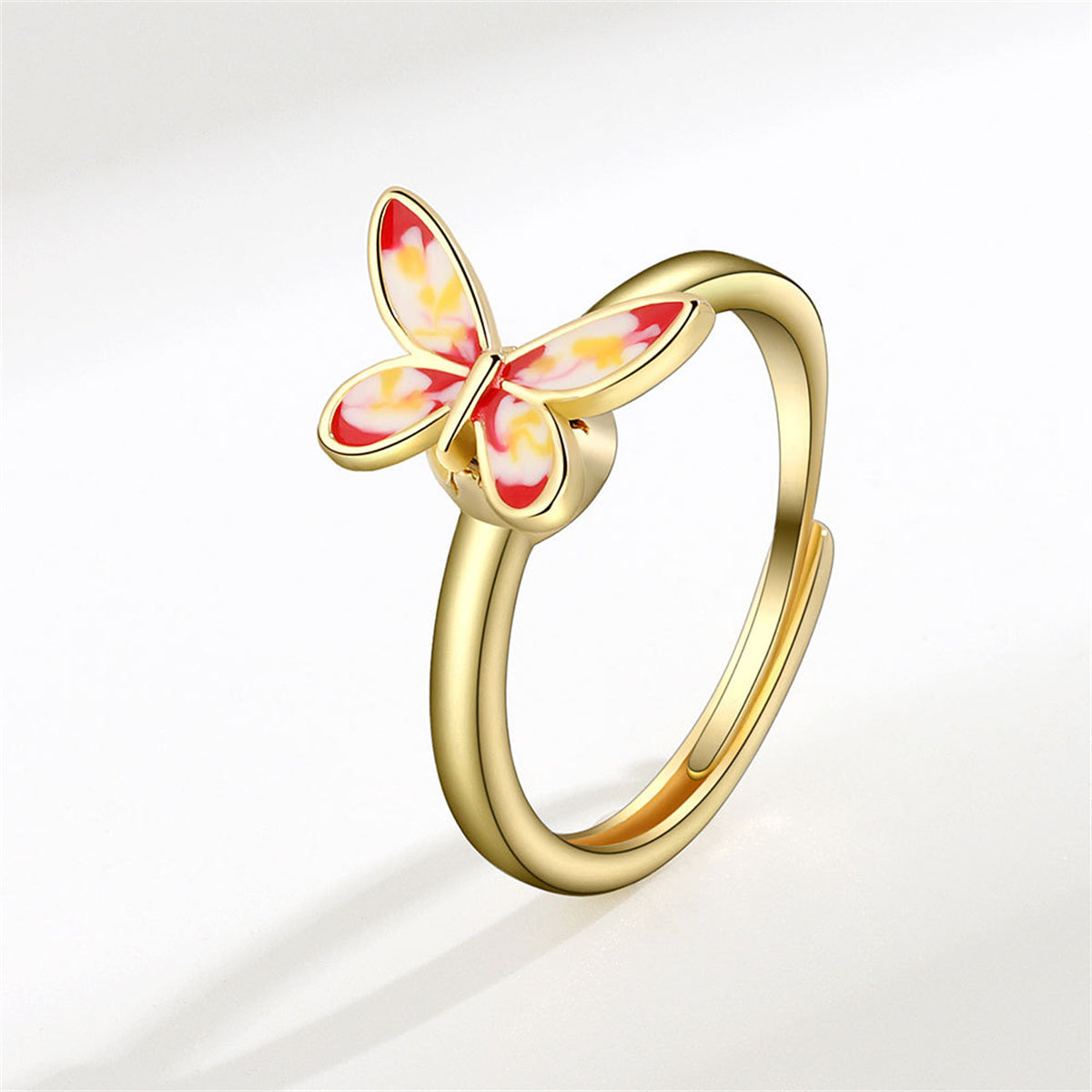 Pink Enamel & 18K Gold-Plated Rotating Butterfly Adjustable Ring