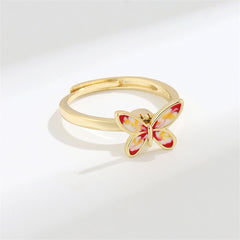 Pink Enamel & 18K Gold-Plated Rotating Butterfly Adjustable Ring