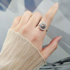 Black Cubic Zirconia & Silver-Plated Swan Rotating Adjustable Ring